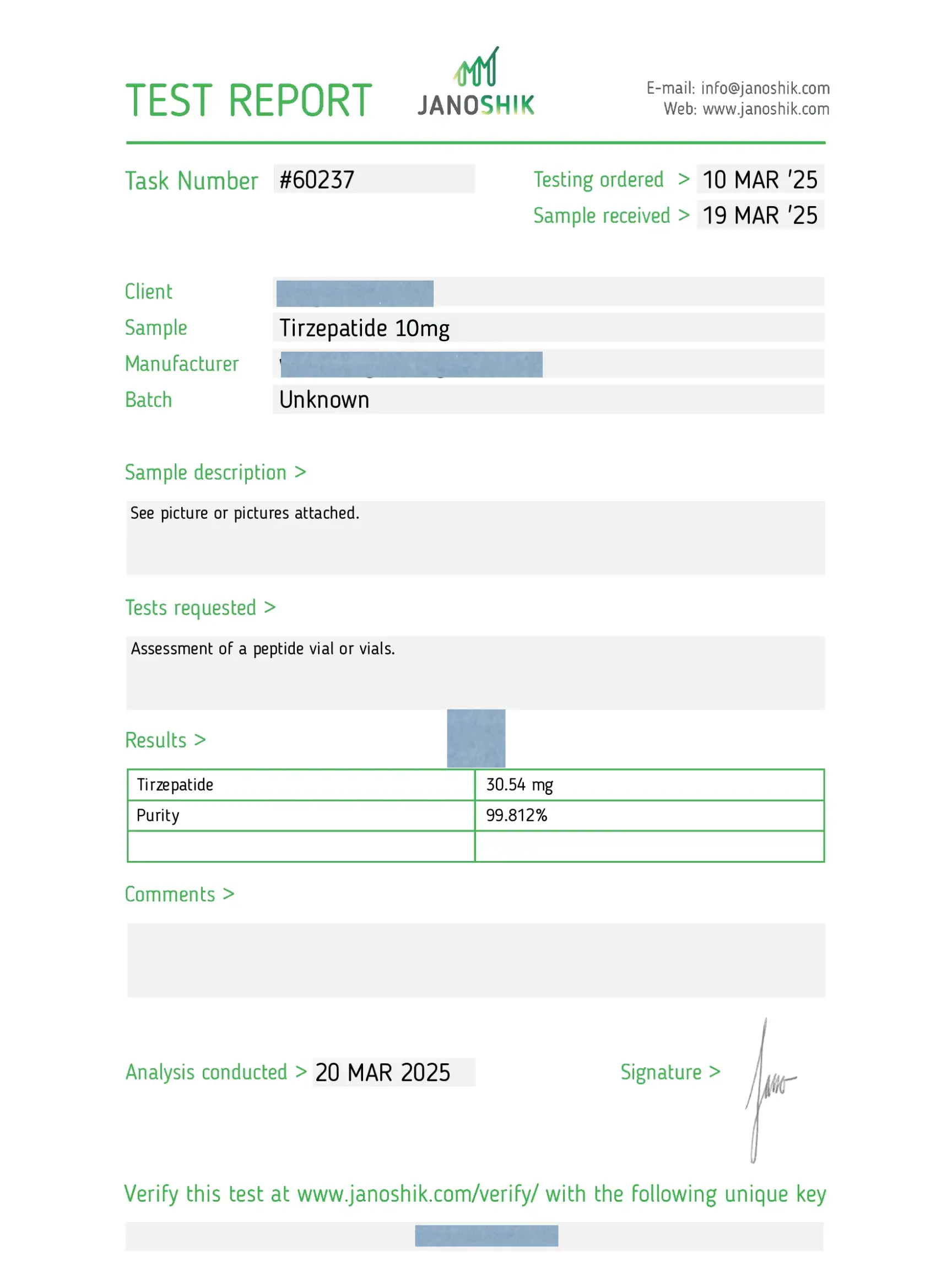 Tirzapetide 10mg COA